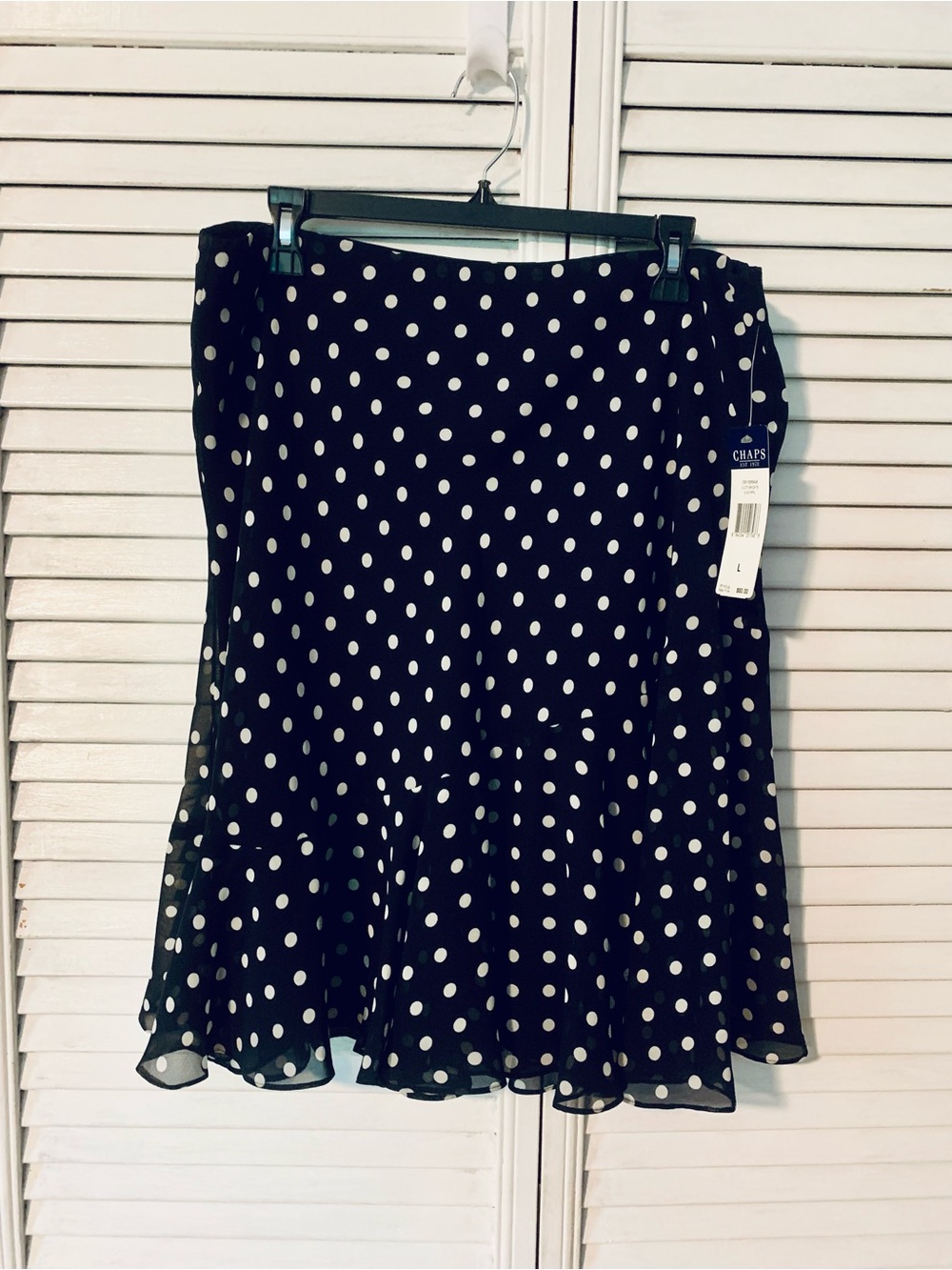 Chaps Dark Navy Blue and White Polka Dot A-Line Ruffle Hem Skirt NWT